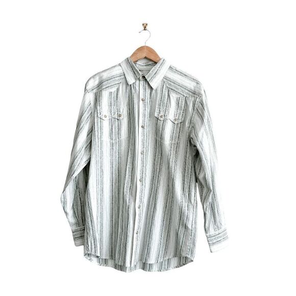 Scully Mens Western Dress Shirt Snap Up Long Sleeve Stripes Light Green Medium - Picture 1 of 8